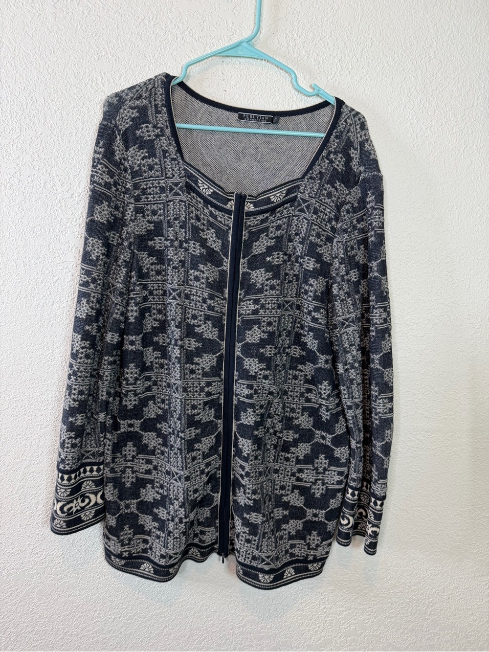 Peruvian Connection Women's Gray Patterned Teddy Jacket xl - Picture 6 of 13